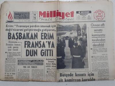 Milliyet Gazetesi - 20 Ocak 1972 - Başbakan Erim Fransaya Gitti GZ112273 - 1