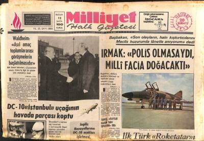 Milliyet Gazetesi 20 Şubat 1975 - DC-10 İstanbul Uçağının Havada Parçası Koptu GZ103547 - 1