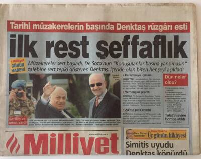 Milliyet Gazetesi 20 Şubat 2004 - Tarihi Müzakerelerin Başında Denktaş Rüzgarı Esti İlk Rest Şeffaflık GZ22232 - 1