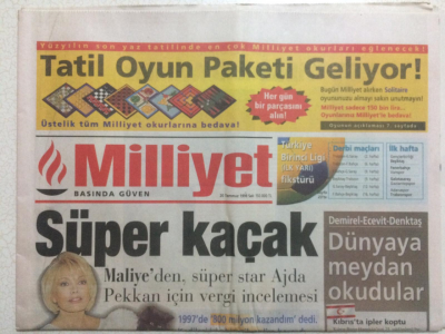 Milliyet Gazetesi - 20 Temmuz 1999 - Süper Kaçak,Maliyeden Ajda Pekkan İçin Vergi İncelemesi GZ24490 - 1