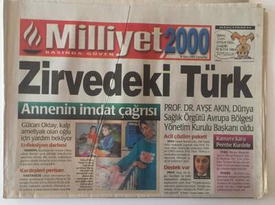 Milliyet Gazetesi 2000 Eki 14 Ekim 2000 - Zirvedeki Türk Dünya Sağlık Örgütü Avrupa Bölgesi Yönetim Kurulu Başkanı Oldu GZ22583 - 1