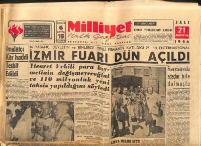 Milliyet Gazetesi - 21 Ağustos 1956 - İzmir Fuarı Dün Açıldı GZ110952 - 1