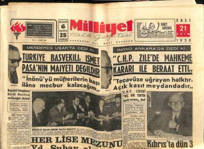Milliyet Gazetesi 21 Ekim 1958 - Menderes Türkiye Başvekili İsmet Paşanın Maiyeti Değildir GZ59586 - 1