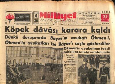 Milliyet Gazetesi - 21 Ekim 1960 - Dünkü Duruşmada Bayarın Avukatı Ökmeni Ökmenin Avukatı İse Bayarı Suçlu Gösterdiler GZ110880 - 1