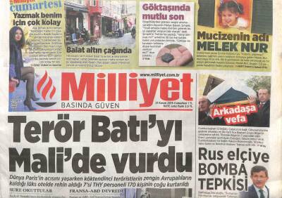 Milliyet Gazetesi 21 Kasım 2015 - Terör Batıyı Malide Vurdu GZ104966 - 1