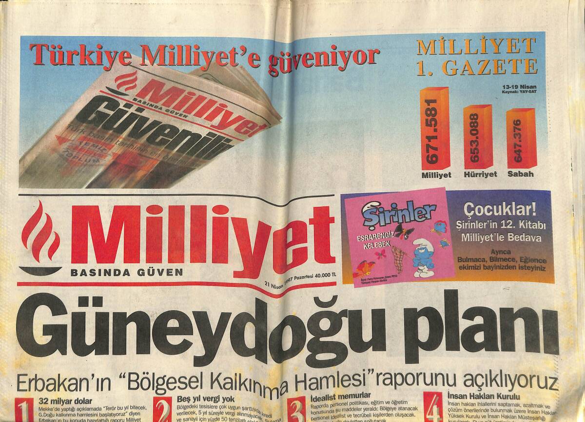 Milliyet Gazetesi 21 Nisan 1997 - Azeri-Ermeni Sınırı Isınıyor - Fatih Terim Gurur Dolu GZ152983 - 1