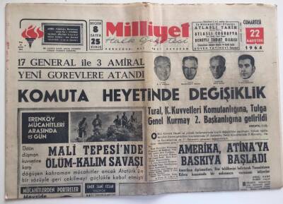 Milliyet Gazetesi 22 Ağustos 1964 - Amerika Atinaya Baskıya Başladı GZ6191 - 1