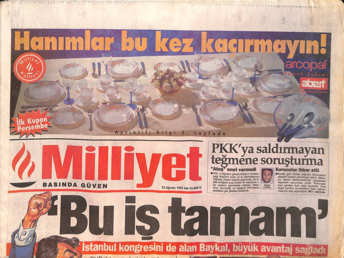 Milliyet Gazetesi 22 Ağustos 1995 - Yalçıntaş : Ümit Kapıları Açıldı - Prag'a Özel Sistem GZ160815 - 1
