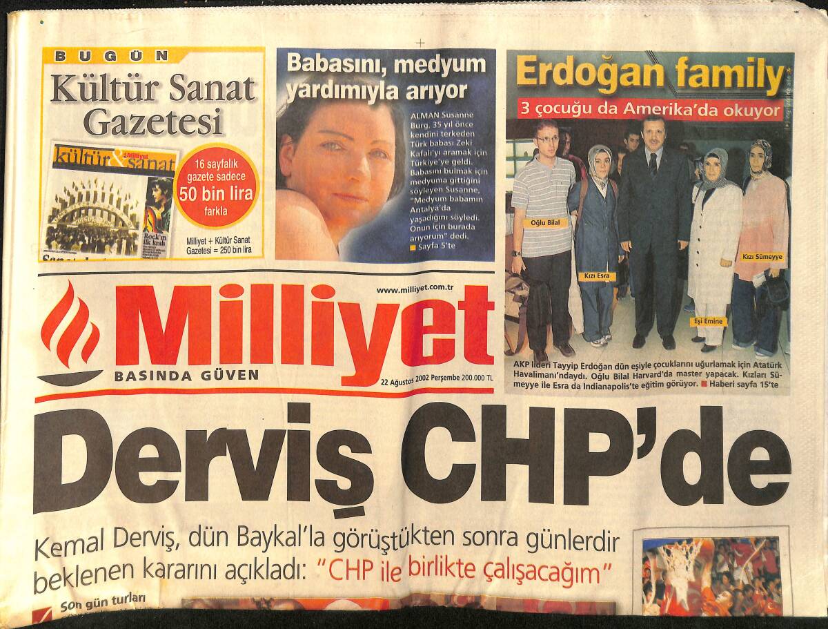 Milliyet Gazetesi 22 Ağustos 2002 - Barzani Kaşınıyor - Erdoğan Family GZ157255 - 1