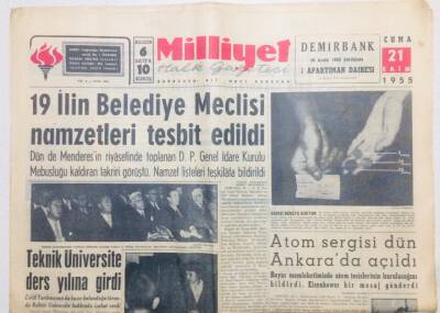 Milliyet Gazetesi 22 Ekim 1955 - DP İçinde Tasfiye Hareketine Başlanıyor GZ53718 - 1