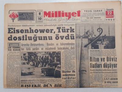 Milliyet Gazetesi - 22 Haziran 1955 - Eisenhower Türk Dostluğunu Övdü GZ112084 - 1