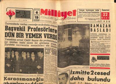 Milliyet Gazetesi 22 Mart 1958 - Başvekil Adnan Menderes Profesörlere Bir Yemek Verdi GZ59615 - 1