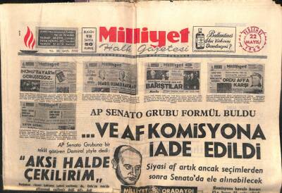 Milliyet Gazetesi 22 Mayıs 1969 - Ve Af Komisyona İade Edildi GZ103571 - 1
