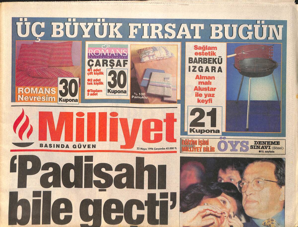 Milliyet Gazetesi 22 Mayıs 1996 - Fener İkiye Bölündü - Urfaspor'a Yardım Gecesi GZ3219 - 1