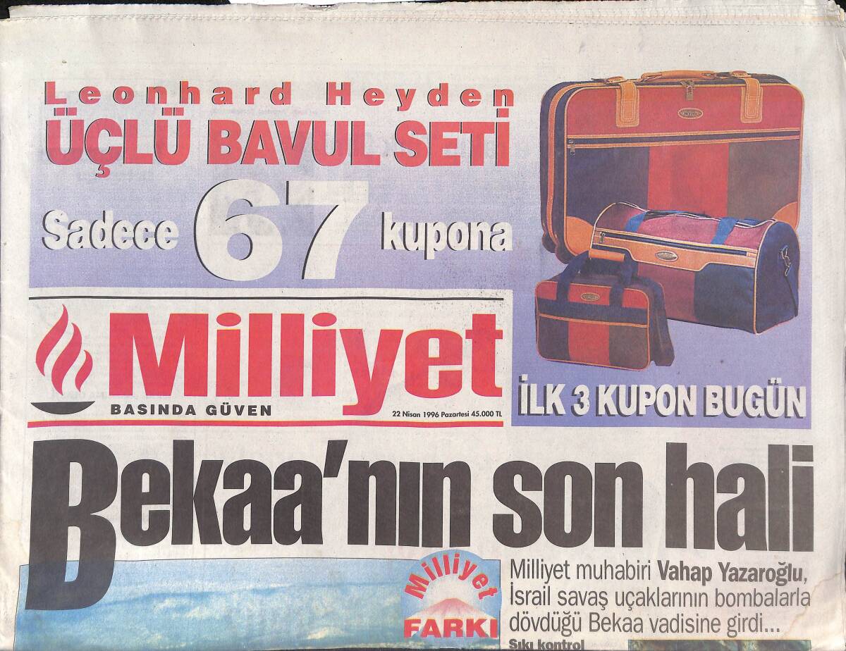 Milliyet Gazetesi 22 Nisan 1996 - Avusturya'da PKK Skandalı - Bekaa'nın Son Hali GZ132850 - 1