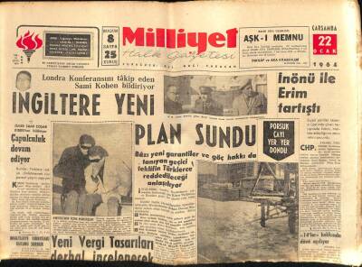 Milliyet Gazetesi 22 Ocak 1964 - İstanbulun İmarı İçin 1200 Proje Var..Türkeş İle Dinçer Yeni Parti İçin Konuştular GZ58831 - 1