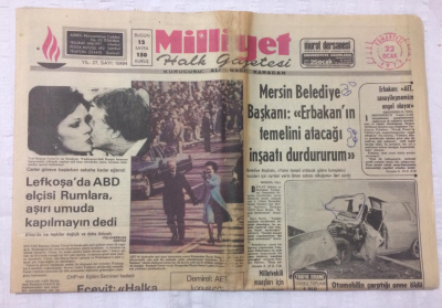 Milliyet Gazetesi 22 Ocak 1977 - Mersin Belediye Başkanı Erbakanın Temelini Atacağı İnşaatı Durdururum - GZ15623 - 2