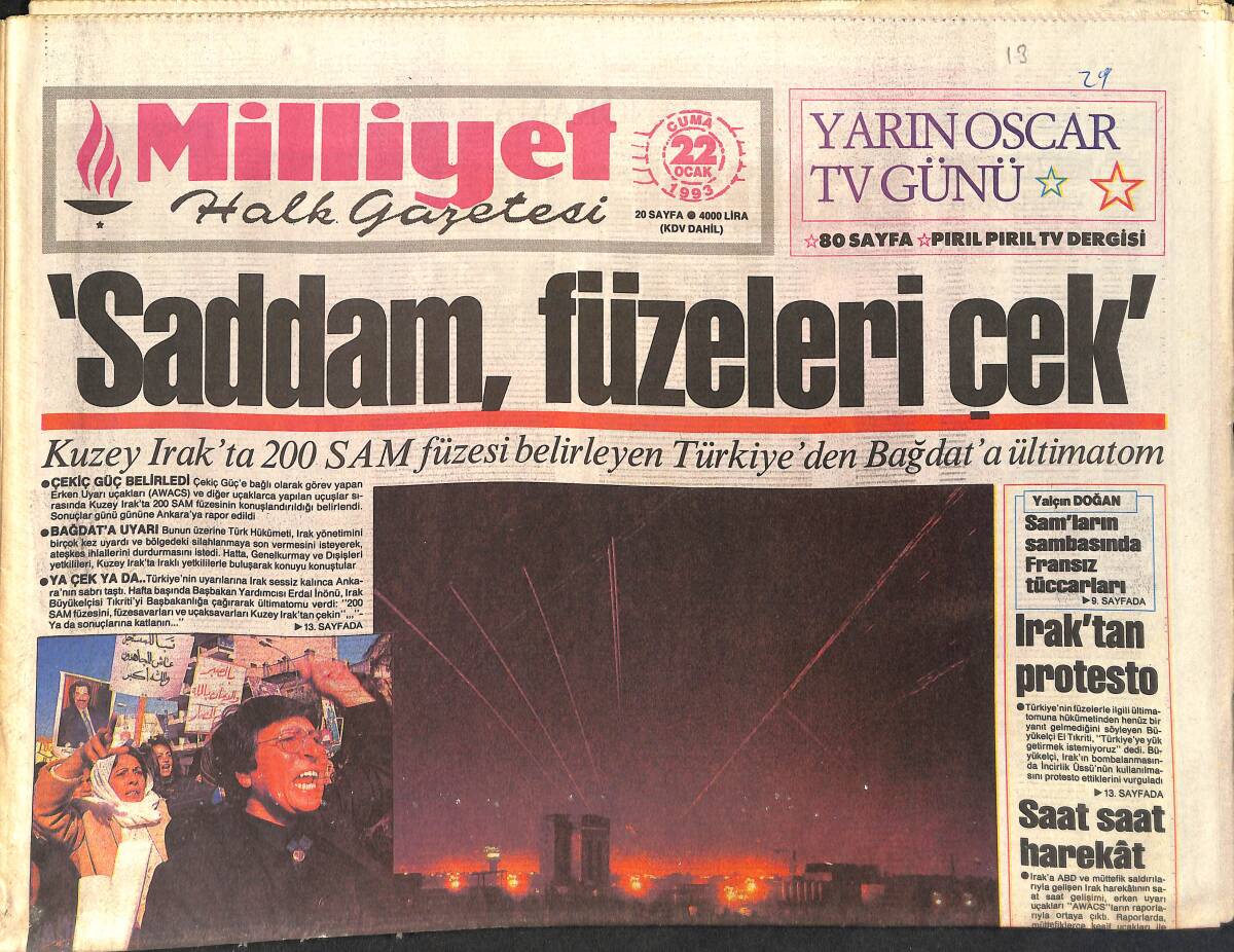 Milliyet Gazetesi 22 Ocak 1993 - Madam Claude - Şampiyon Kocaeli Olsun - Saddam Füzeleri Çek GZ2008 - 1
