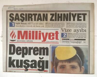 Milliyet Gazetesi 23 Ağustos 1999 - Merkez Üssü Gölcük Orduevi GZ8209 - 1