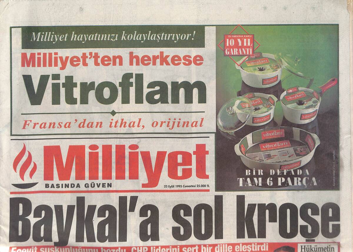 Milliyet Gazetesi 23 Eylül 1995 - Baykal'a Sol Kroşe - Galatasaray Nefes Nefese - DSP Birinci Parti GZ132606 - 1