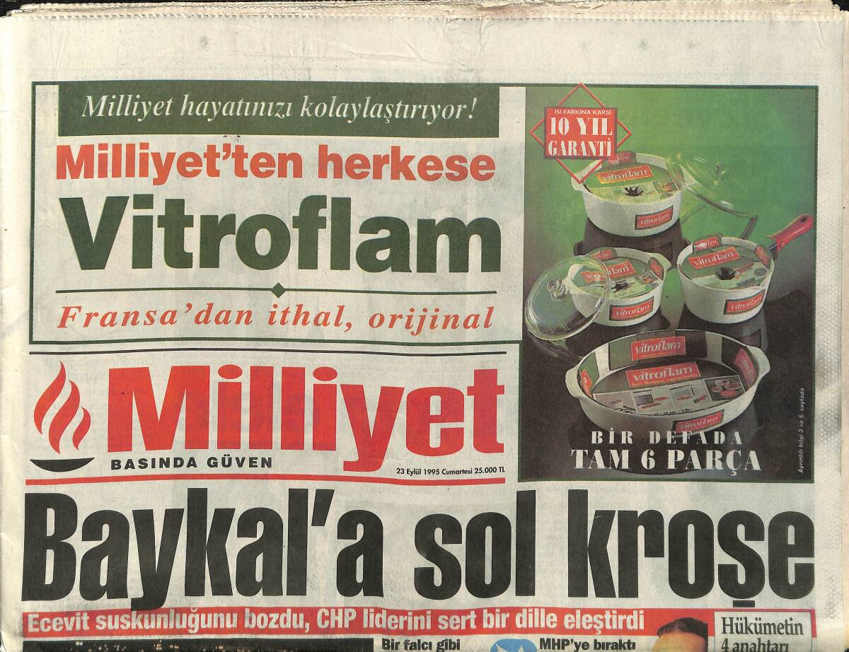 Milliyet Gazetesi 23 Eylül 1995 - Baykal'a Sol Kroşe - Galatasaray Nefes Nefese GZ157443 - 1