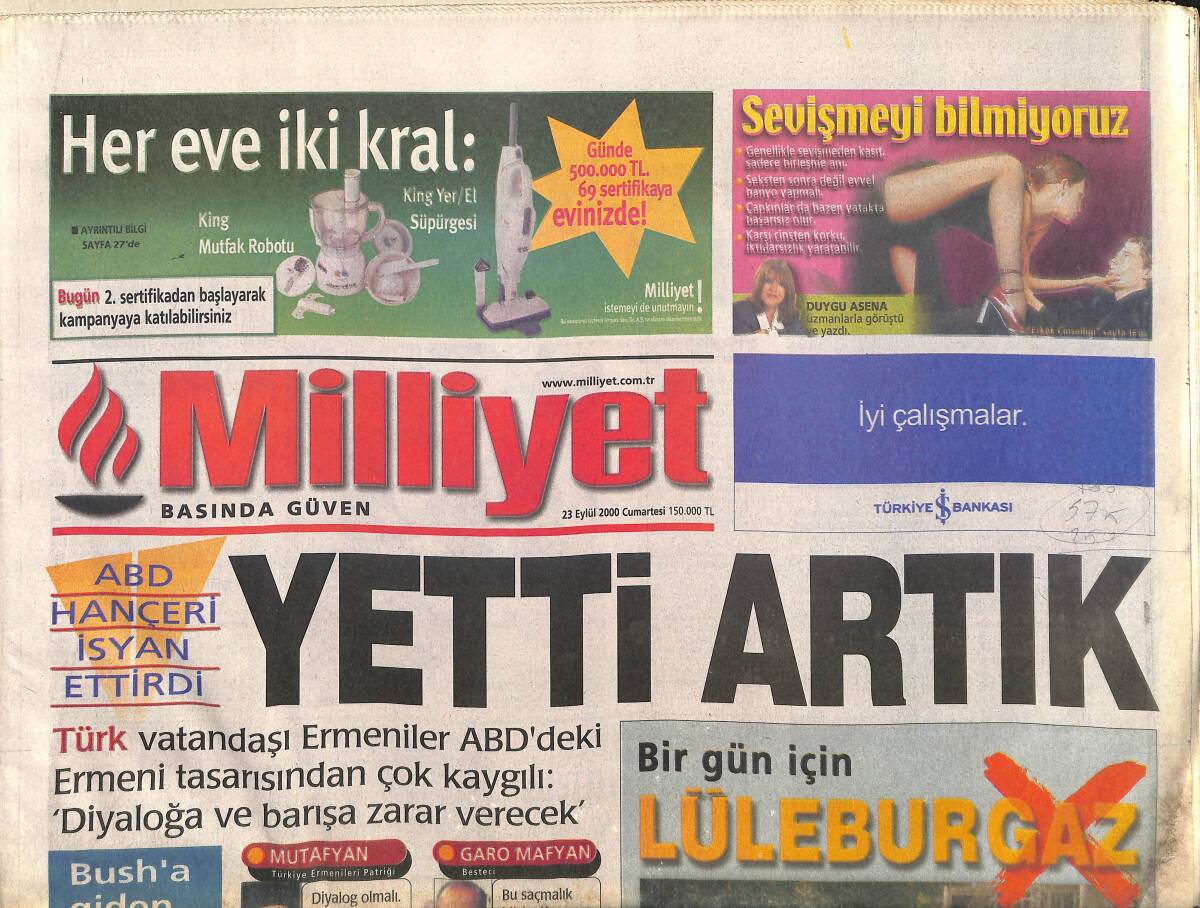 Milliyet Gazetesi 23 Eylül 2000 - Kartal Gümbür Gümbür - Cimbom'a Hagi Müjdesi GZ3823 - 1