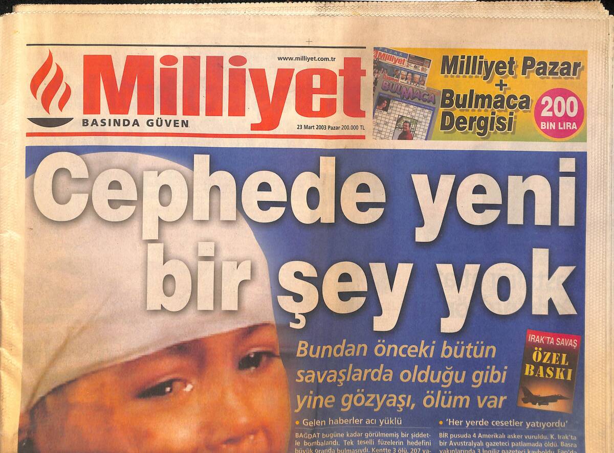 Milliyet Gazetesi 23 Mart 2003 - Bağdat Yolcuları - Light Sigaranın Cezası Çok Ağır Oldu GZ155719 - 1