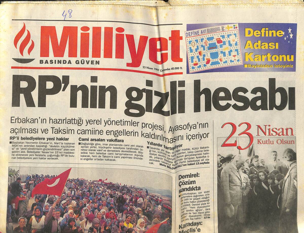 Milliyet Gazetesi 23 Nisan 1997 - Terim'den Milli Uyarı - Ajda'dan Yine Veda GZ153088 - 1