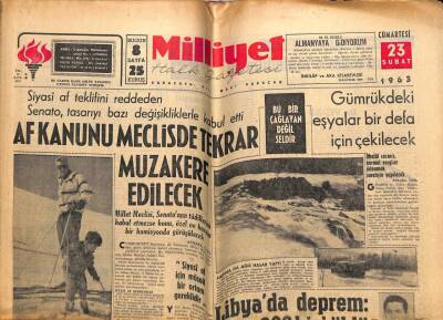 Milliyet Gazetesi 23 Şubat 1963 - Af Kanunu Mecliste Tekrar Müzakere Edilecek GZ58858 - 1