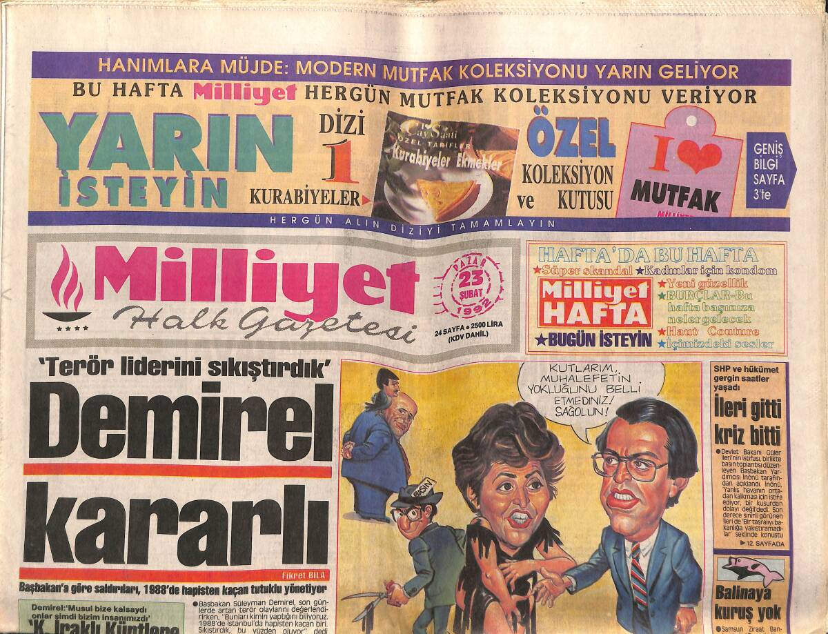 Milliyet Gazetesi 23 Şubat 1992 - Barzani'den İşgal Çağrısı - Milyarlık Tablolar Kayıp GZ149315 - 1