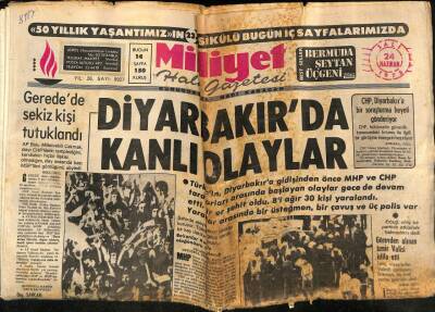 Milliyet Gazetesi 24 Haziran 1975 - Diyarbakırda Kanlı Olaylar,MHP Ve CHP Arasında Kanlı Olaylar GZ58814 - 1