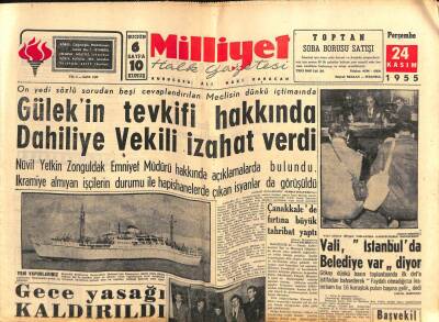 Milliyet Gazetesi 24 Kasım 1955 - Gülekin Tevkifi Hakkında Dahiliye Vekili İzahat Verdi GZ59665 - 1