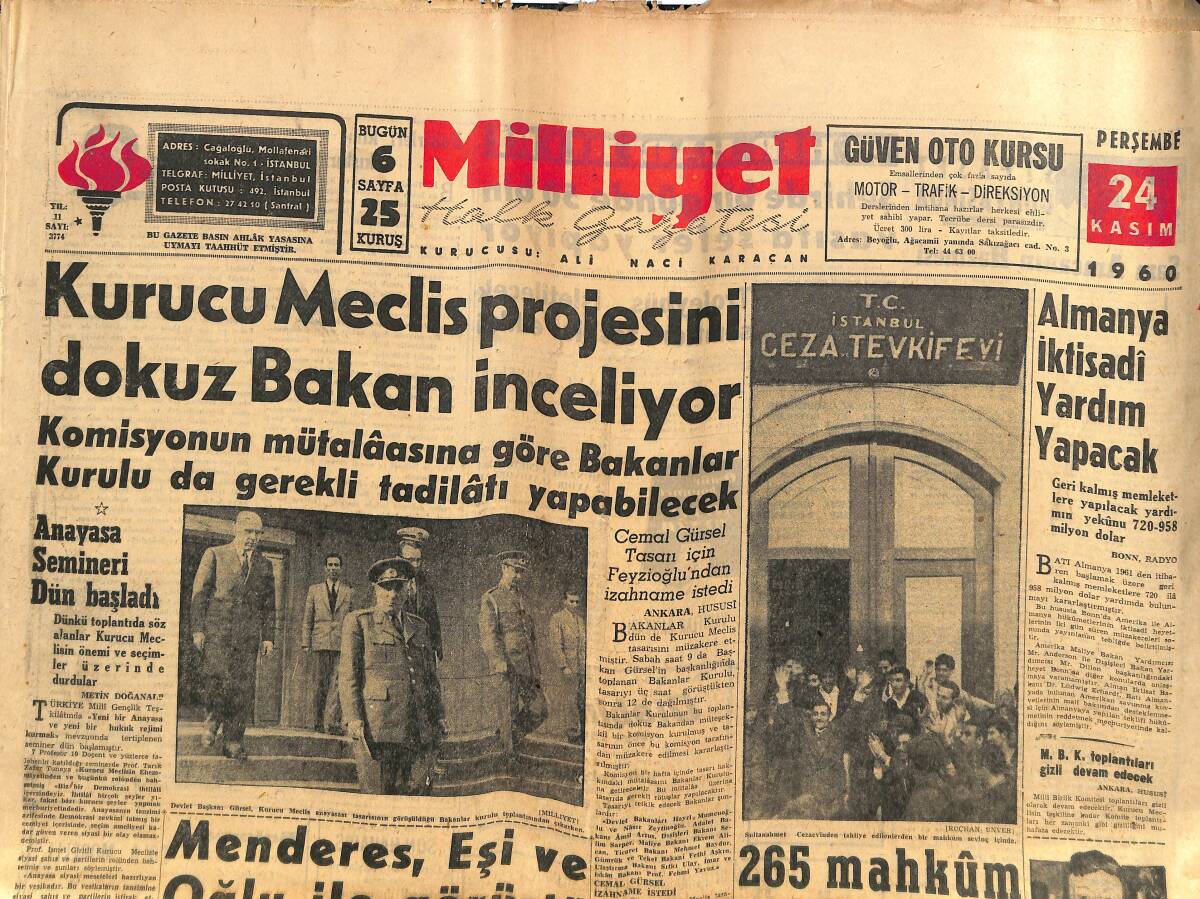 Milliyet Gazetesi 24 Kasım 1960 - Almanya İktisadi Yardım Yapacak - Real Madrid 5 Yıl Üst Üste Kazandığı Avrupa Şampiyonasına Veda Etti GZ140215 - 1
