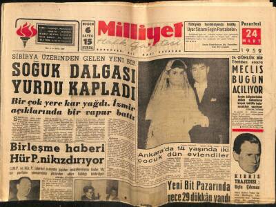Milliyet Gazetesi 24 Mart 1958 - Ankarada 14 Yaşındaki İki Çocuk Dün Evlendiler GZ59613 - 1