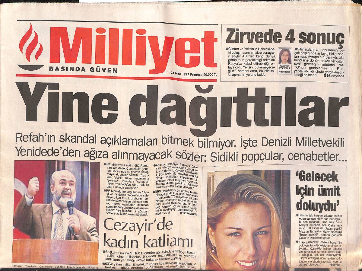 Milliyet Gazetesi 24 Mart 1997 - Pakistan'da Mehter Sesi - Kocadağ'ın İki Silahına El Kondu - Cezayir'de Kadın Katliamı GZ134673 - 1
