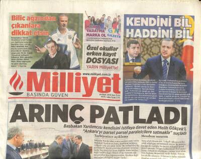 Milliyet Gazetesi 24 Mart 2015 - Bülent Arınç Patladı - İlk Yerli Sismik Gemi GZ124728 - 1