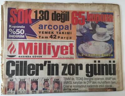 Milliyet Gazetesi - 24 Nisan 1996 - Çillerin Zor Günü TBMMde TEDAŞ Önergesi Oylanıyor - GZ43956 - 1