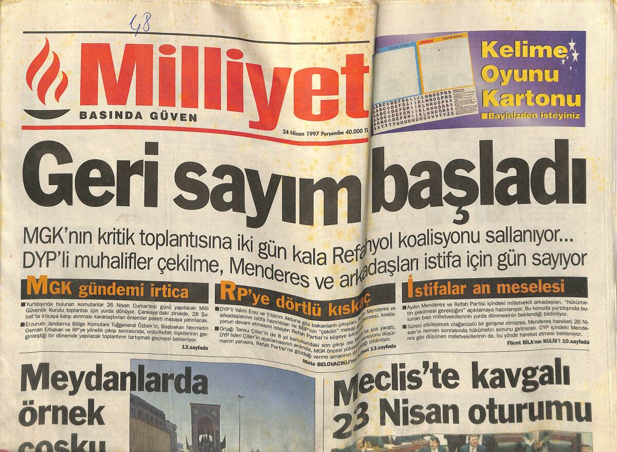 Milliyet Gazetesi 24 Nisan 1997 - Okocha'nın Çenesi Düştü - Yeşilçam Siyaseti Sevdi - Galatasaray'dan Çıkış Yok GZ153085 - 1