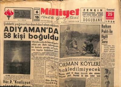 Milliyet Gazetesi - 25 Ağustos 1956 - Adıyamanda 58 Kişi Boğuldu GZ110948 - 1