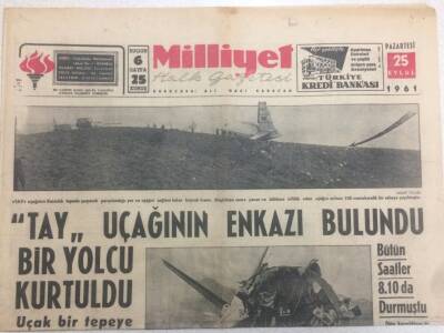 Milliyet Gazetesi 25 Eylül 1961 - Tay Uçağının Enkazı Bulundu GZ52363 - 1