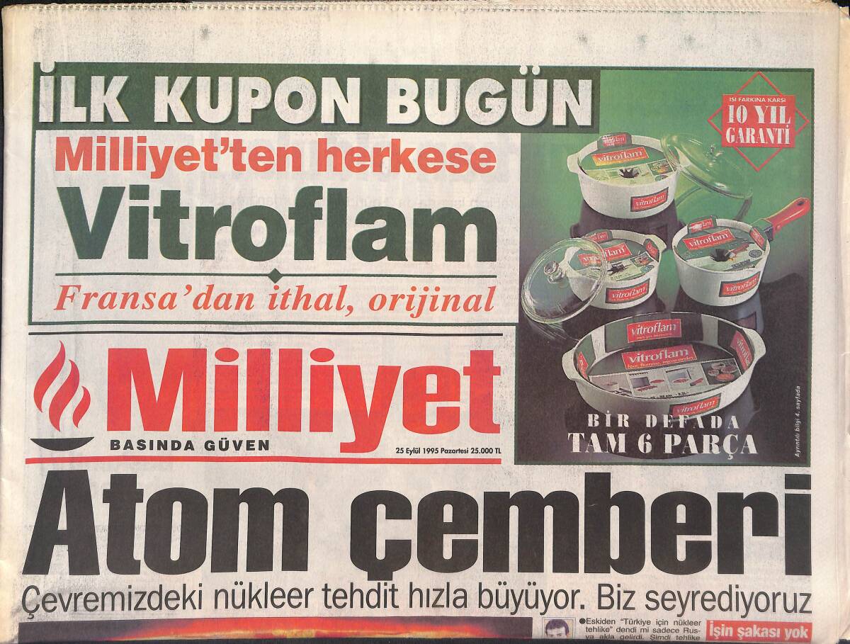 Milliyet Gazetesi 25 Eylül 1995 - Atom Çemberi - Demirel'e Sürü Kurban Edildi - Çiller'e Baba Destek GZ132622 - 1