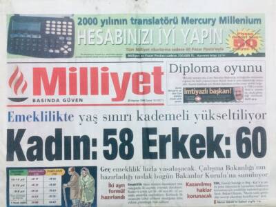 Milliyet Gazetesi 25 Haziran 1999 - Emeklilikte Yaş Sınırı Kademeli Yükseltiliyor GZ43016 - 1