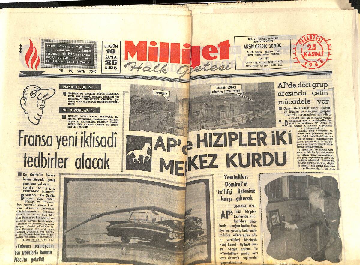 Milliyet Gazetesi 25 Kasım 1968 - Romen Dış Bakanı Atatürk Sergisini Gezdi - Fransa Yeni İktisadi Tedbirler Alacak ! GZ140310 - 1