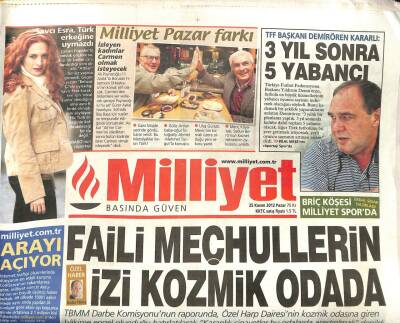 Milliyet Gazetesi 25 Kasım 2012 - Faili Meçhullerin İzi Kozmik Odada GZ107702 - 1