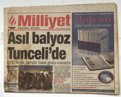 Milliyet Gazetesi 25 Mart 1995 - Asıl Balyoz Tuncelide GZ5514 - 1
