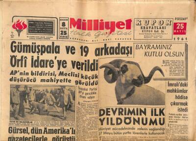 Milliyet Gazetesi 25 Mayıs 1961 - Johanssen Osloda Favori Türk Milli Takımıdır GZ77341 - 1