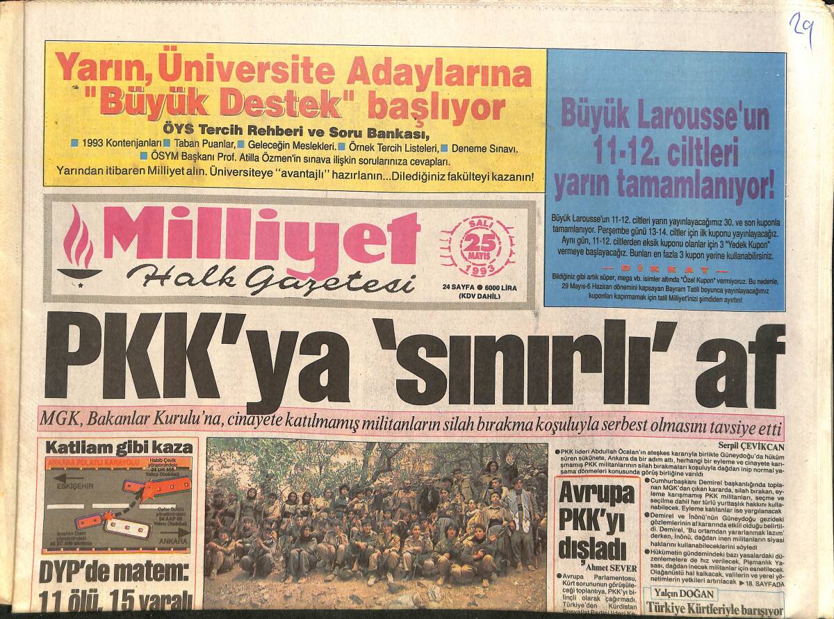 Milliyet Gazetesi 25 Mayıs 1993 - Fenerbahçe'de Bozkurt Selamı - Tansu Çiller Doğu Sevinci GZ2372 - 1