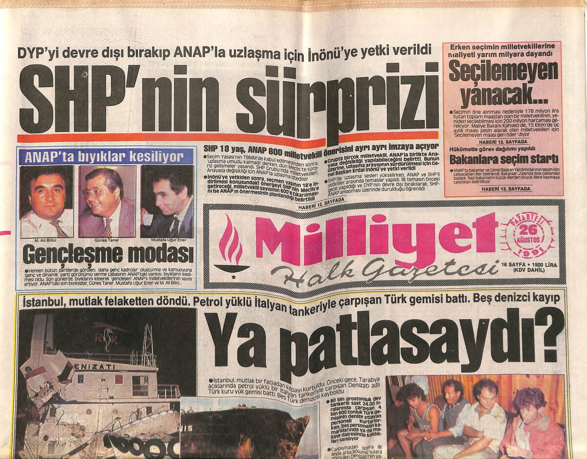 Milliyet Gazetesi 26 Ağustos 1991 - Nazan Şoray'a Serseri Kurşun - 100 Metrede Müthiş Rekor: Carl Lewis GZ149310 - 1