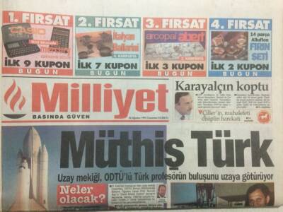 Milliyet Gazetesi 26 Ağustos 1995 - Uzay Mekiği OTDÜlü Türk Profesörün Buluşunu Uzaya Götürüyor Müthiş Türk GZ34937 - 1