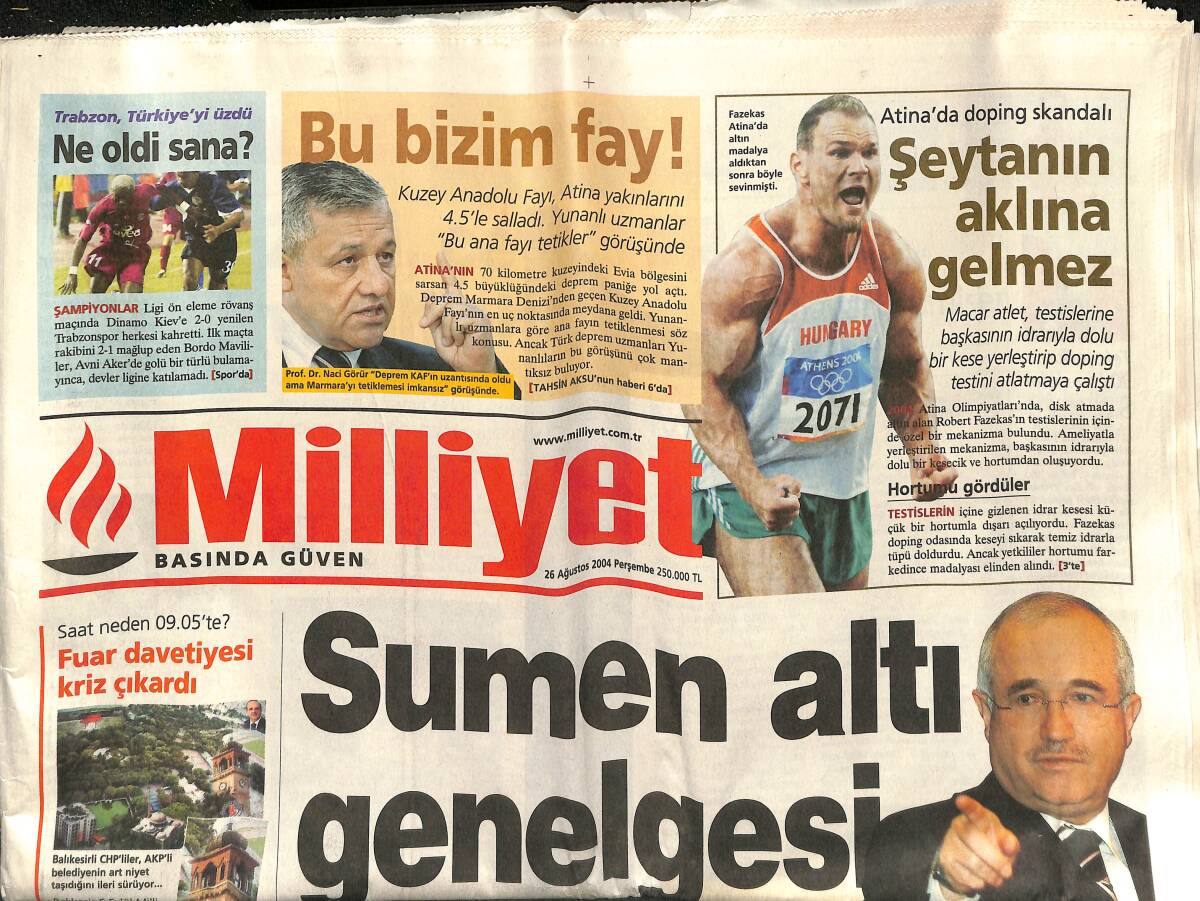 Milliyet Gazetesi 26 Ağustos 2004 - Babacan Yabancı Yatırımcıyı Bilgilendirme Turuna Çıkıyor - Atina'da Doping Skandalı GZ157501 - 1